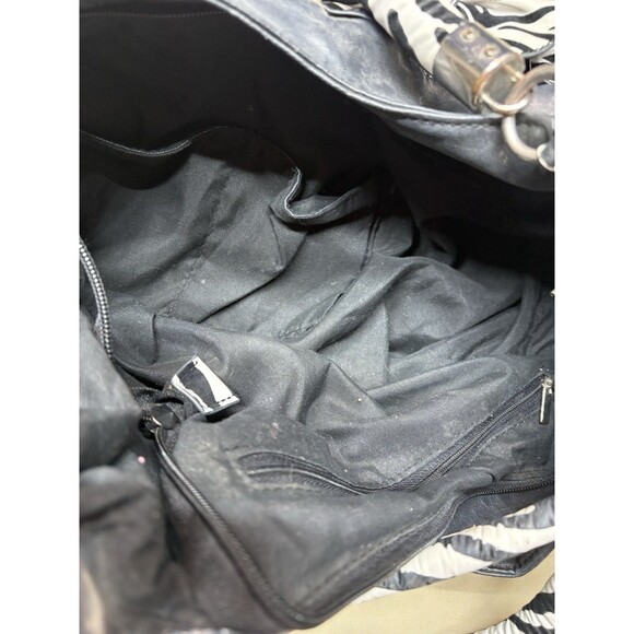 Vintage Y2K Zebra Print Ruffle Handbag Studded Hobo Bag Retro McBling Aesthetic - Picture 6 of 12